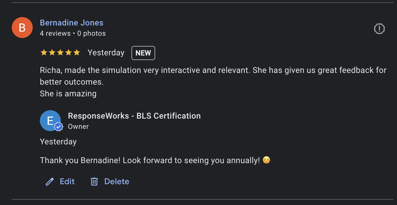Google review from Bernadine Jones — 5 stars
