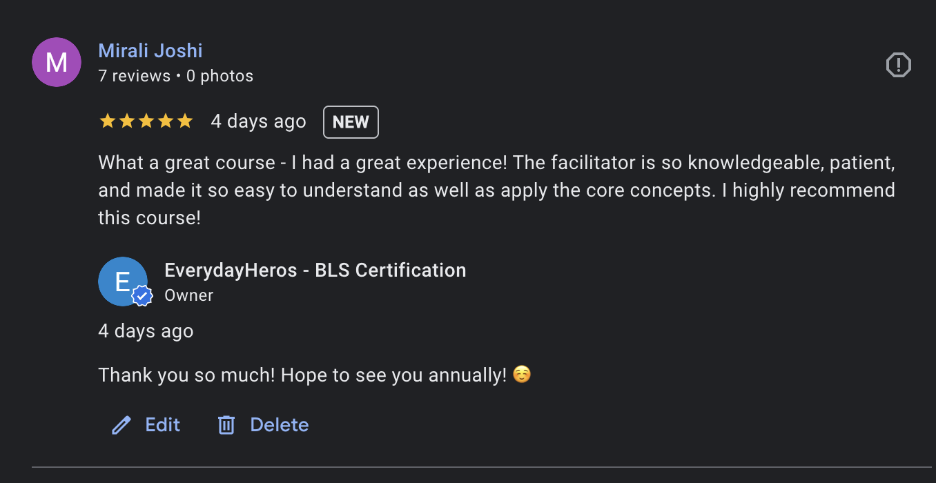 Google review from Mirali Joshi — 5 stars